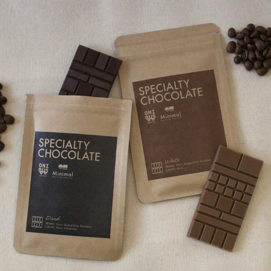 ミニマルとオニバスのコラボレーション スペシャリティチョコレート ダークとホワイトの２種類 コーヒーと合わせて、おやつプチギフトにもおすすめ